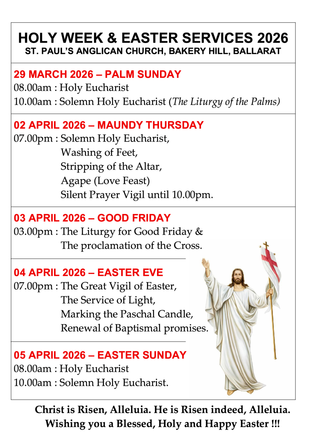 Holy Week To Easter Services 2026 Flyer
